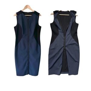 Elie Tahari Womens Wool Blend Sheath Career Dress blue  Black Zip front